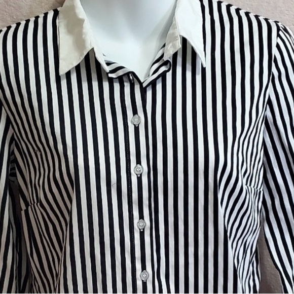 New York & Company Tops - New York & Company White Shirt with Black Vertical Stripes